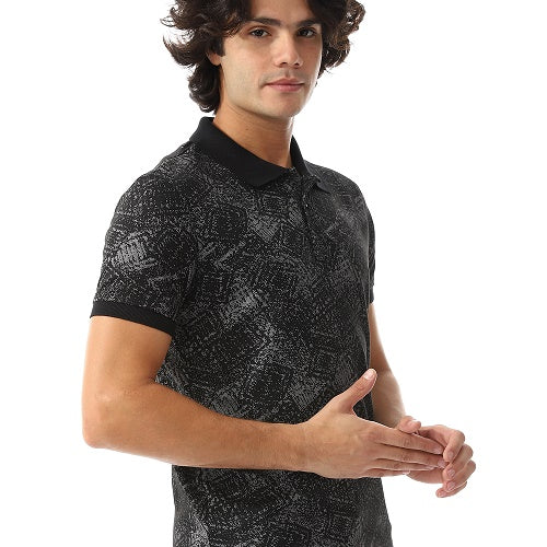 Mens Black And Grey Jacquard Polo -  Casual Wear - Image 3