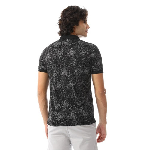 Mens Black And Grey Jacquard Polo -  Casual Wear - Image 4