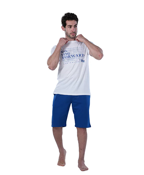 Men's Blue Short Pajama Set with Print - Image 2