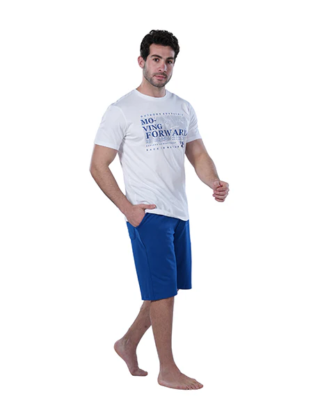 Men's Blue Short Pajama Set with Print - Image 3
