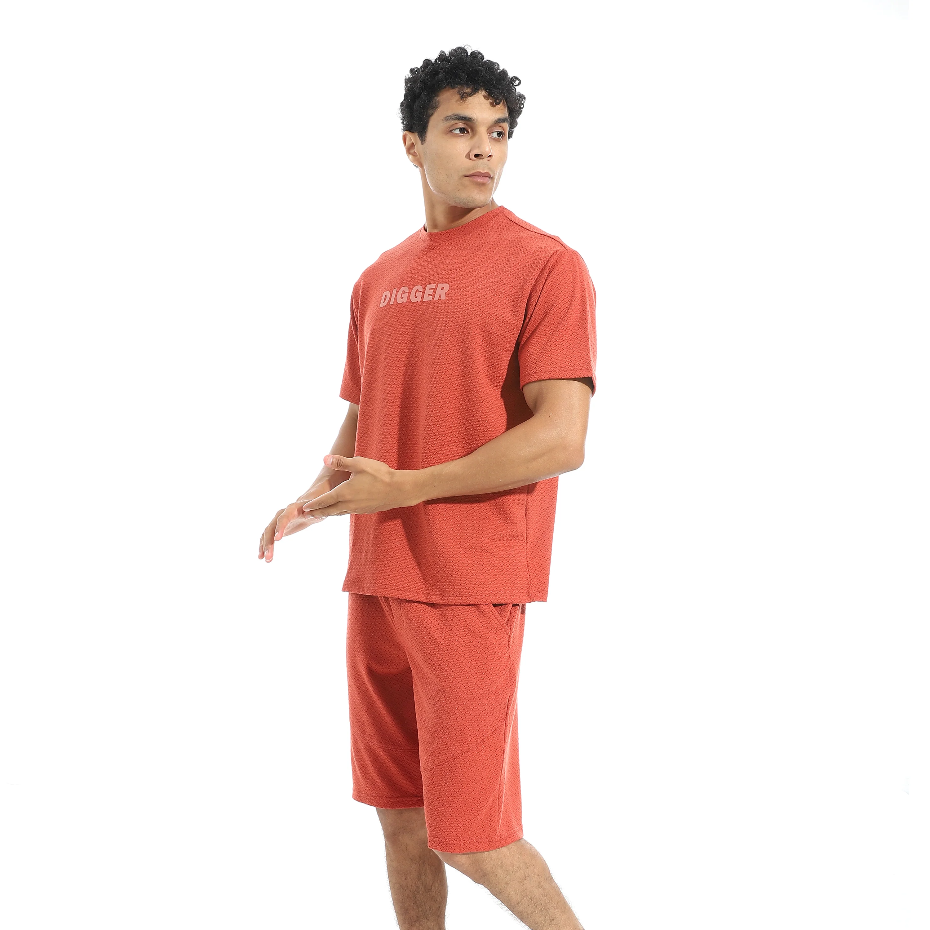Men's Casual Red T-Shirt & Shorts Set – "DIGGER" Print - Image 3