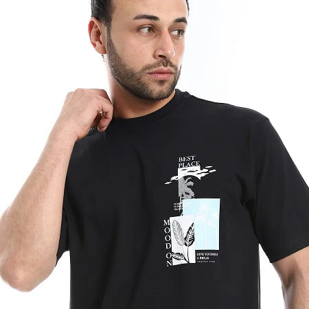 Mens Cotton T-Shirt - Classic And Comfortable Casual Tee - Black - Image 2