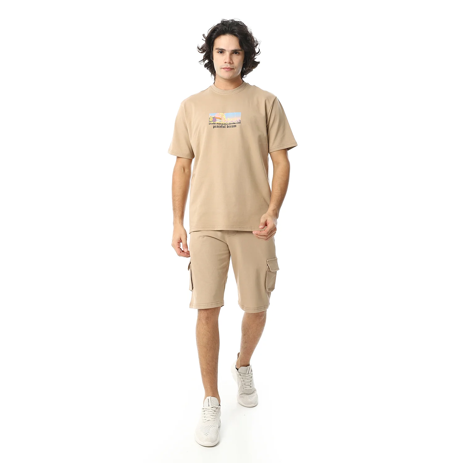 Mens pajama set with printed - Beige