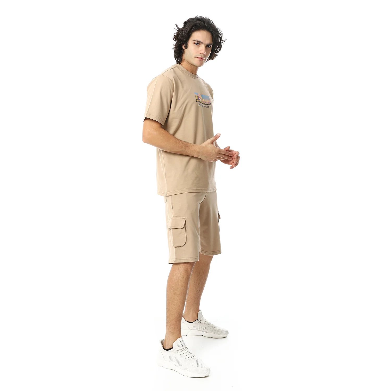 Mens pajama set with printed - Beige - Image 3