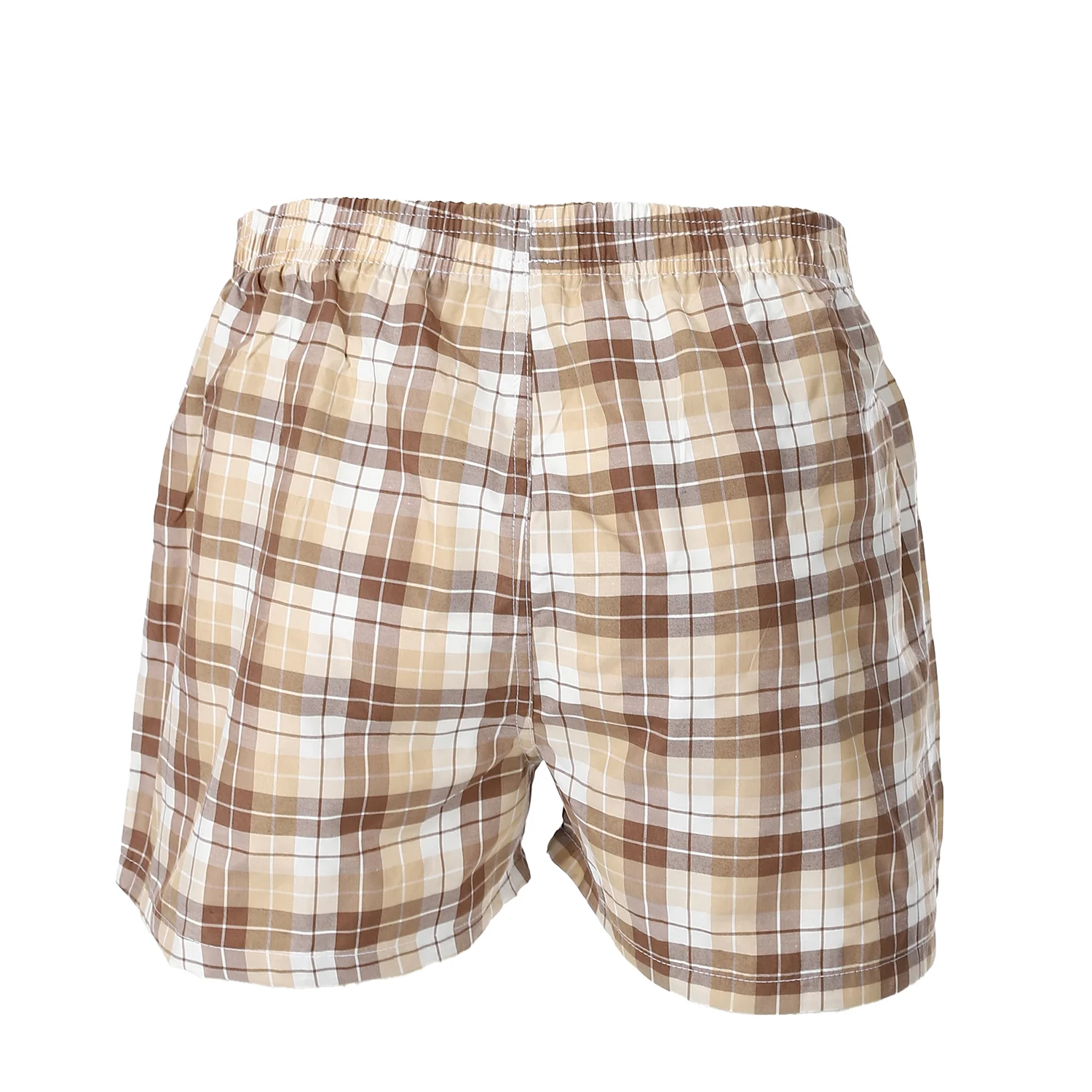Mens Beige Plaid Cotton Boxer  - Red cotton - Image 2