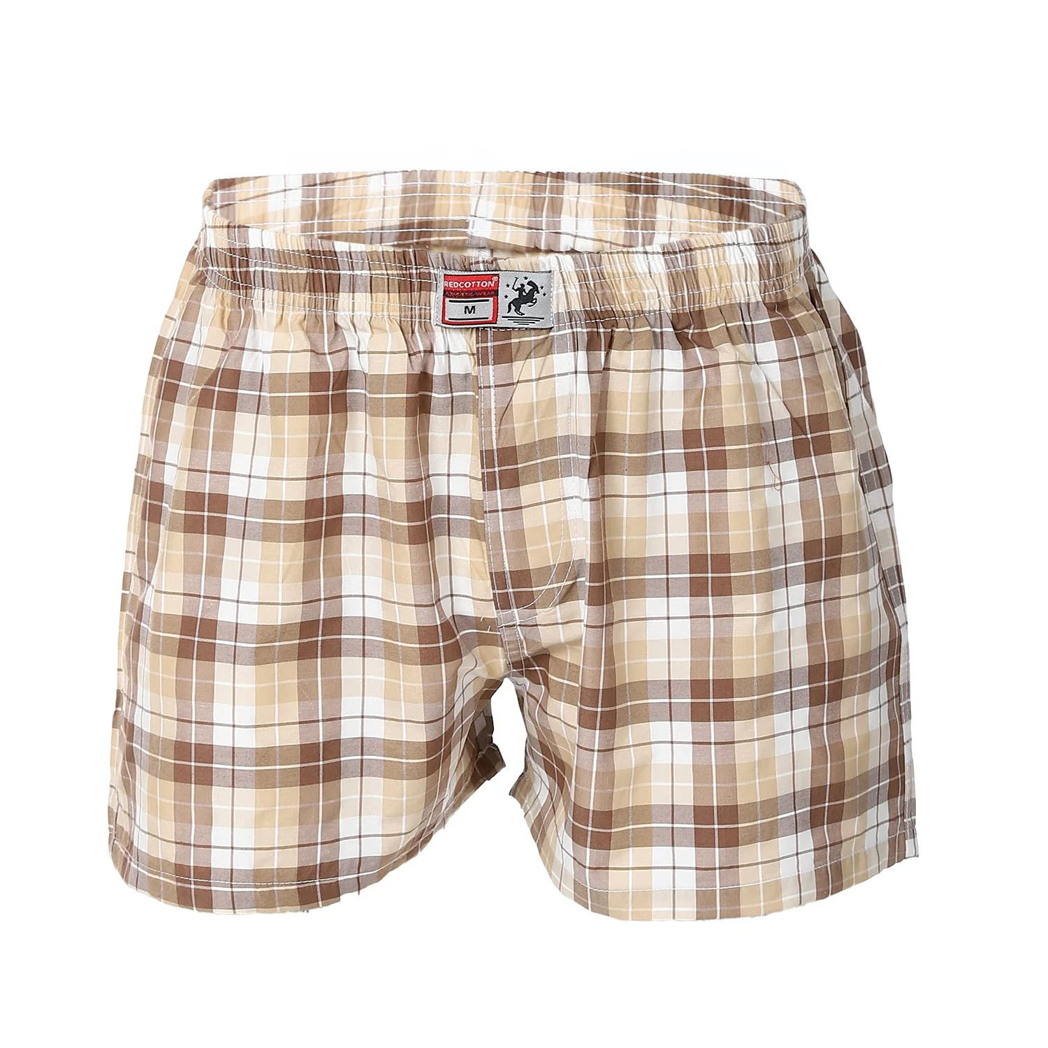 Mens Beige Plaid Cotton Boxer  - Red cotton - Image 3