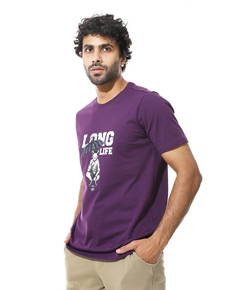 Men's Regular Fit Purple T-Shirt with Printed - Image 3