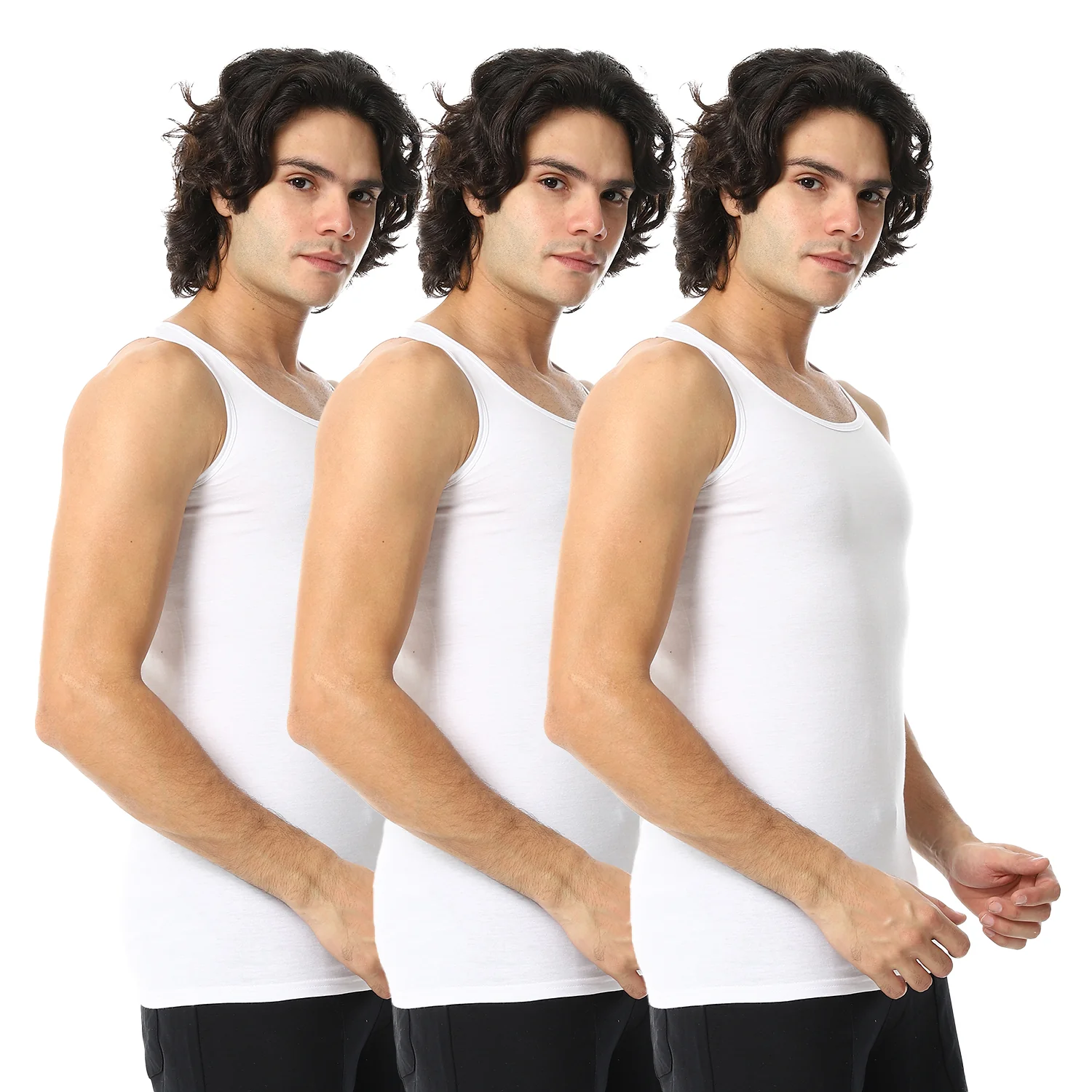 Mens Sleeveless Combed 3 Pcs - White  - Red cotton