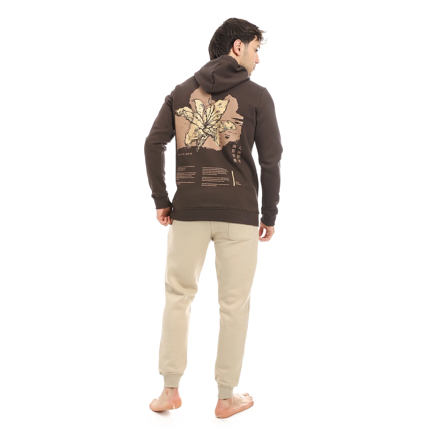 Mens Winter Hoodie Pajamas - Brown  - Red cotton - Image 4