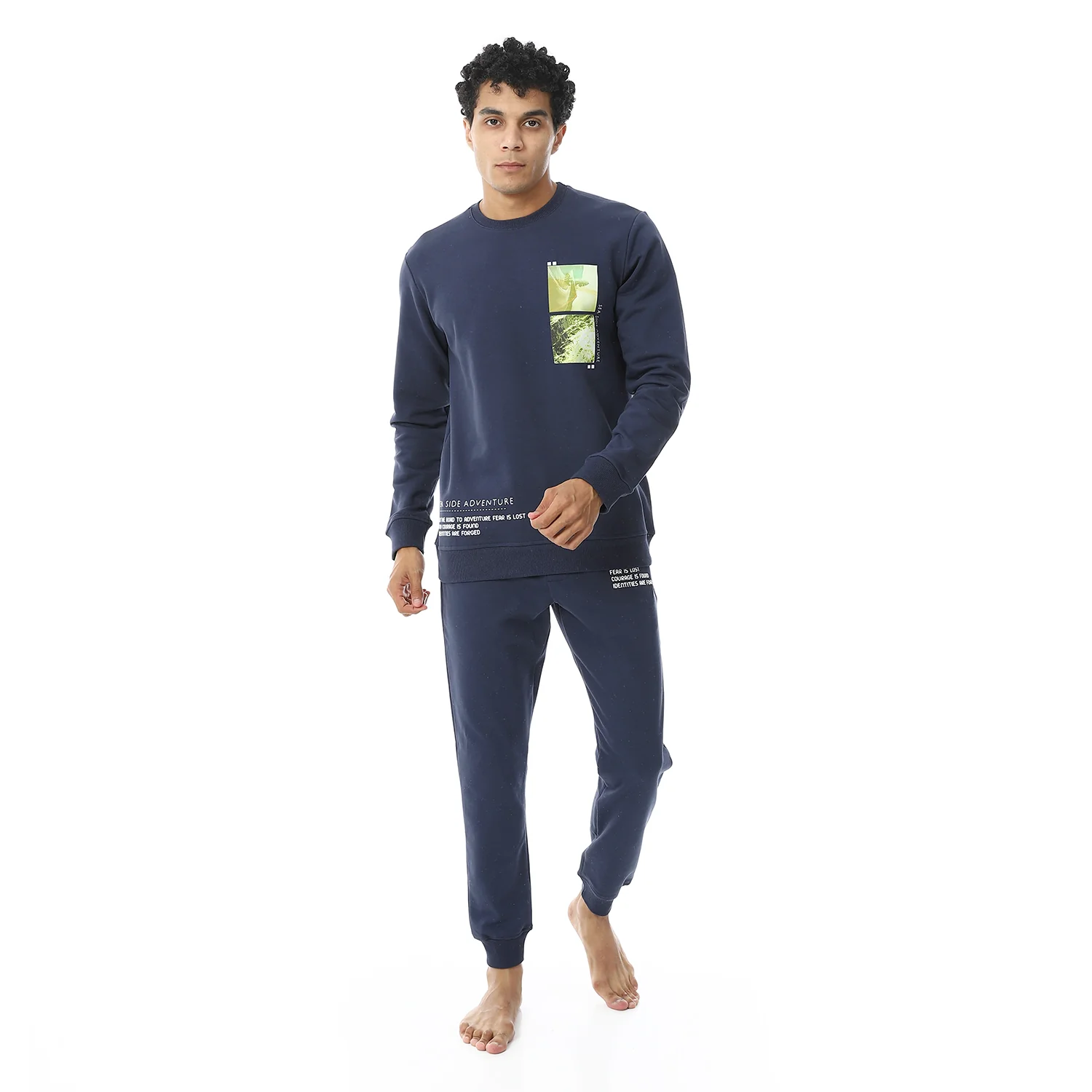 Red cotton Mens Winter Pajama Printed - Navy