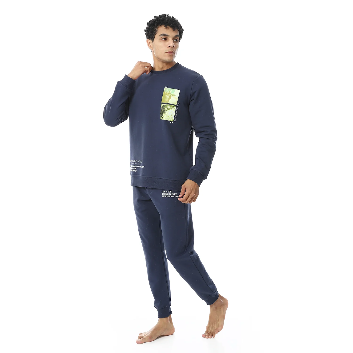 Red cotton Mens Winter Pajama Printed - Navy - Image 4