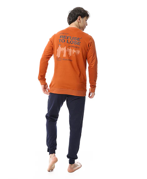 Mens Winter Printed Pajamas -Orange - Image 3