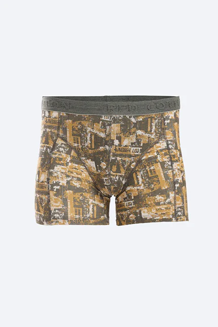 Printed Boxer For Men - Mustard  - Red cotton