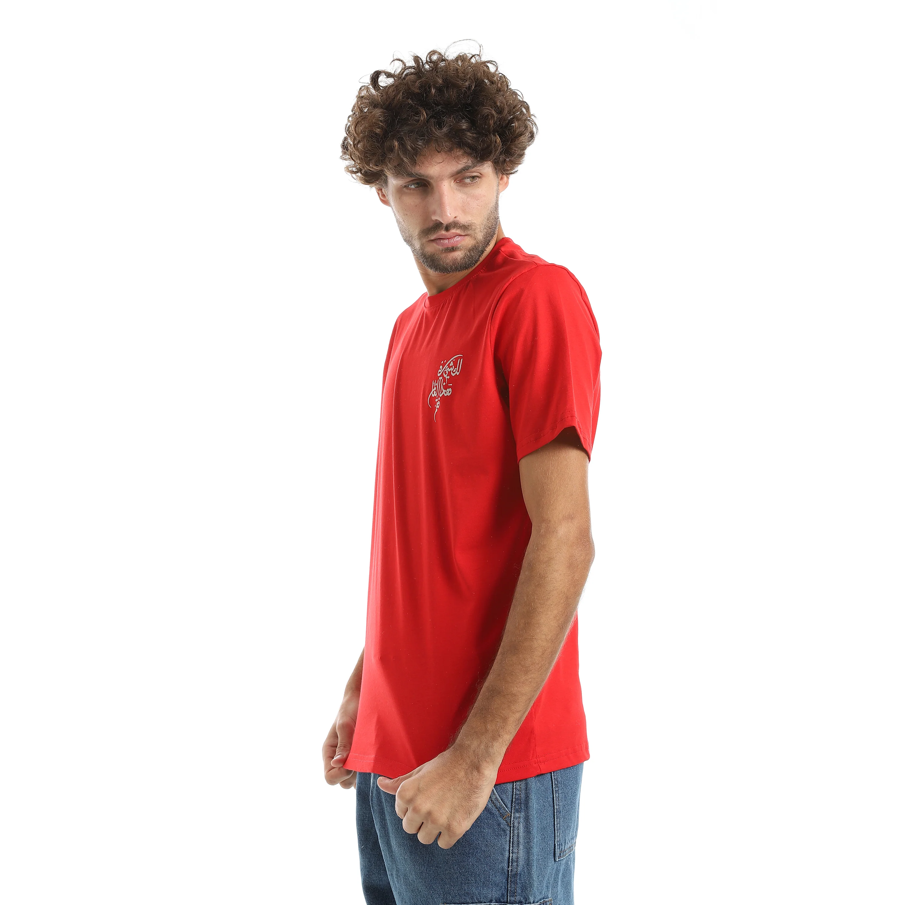 Printed T-Shirt Red Cotton - Image 3