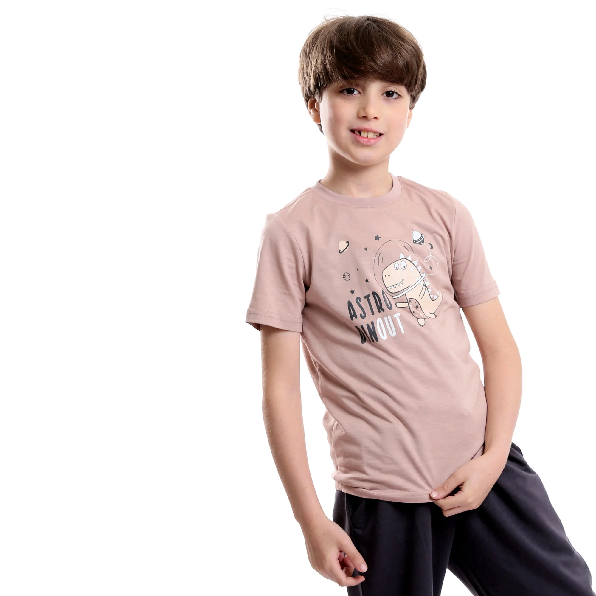 Boys Printed Dinosaur Cashmere Tee & Grey Pants Pajama Set - Image 4