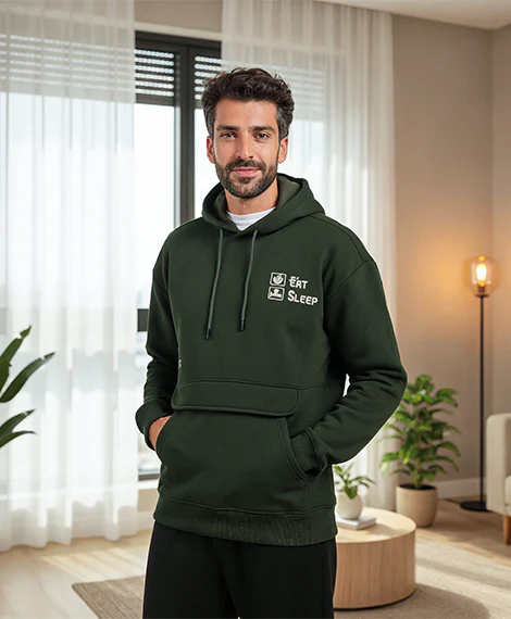 Red Cotton Hoodie -Dark Green