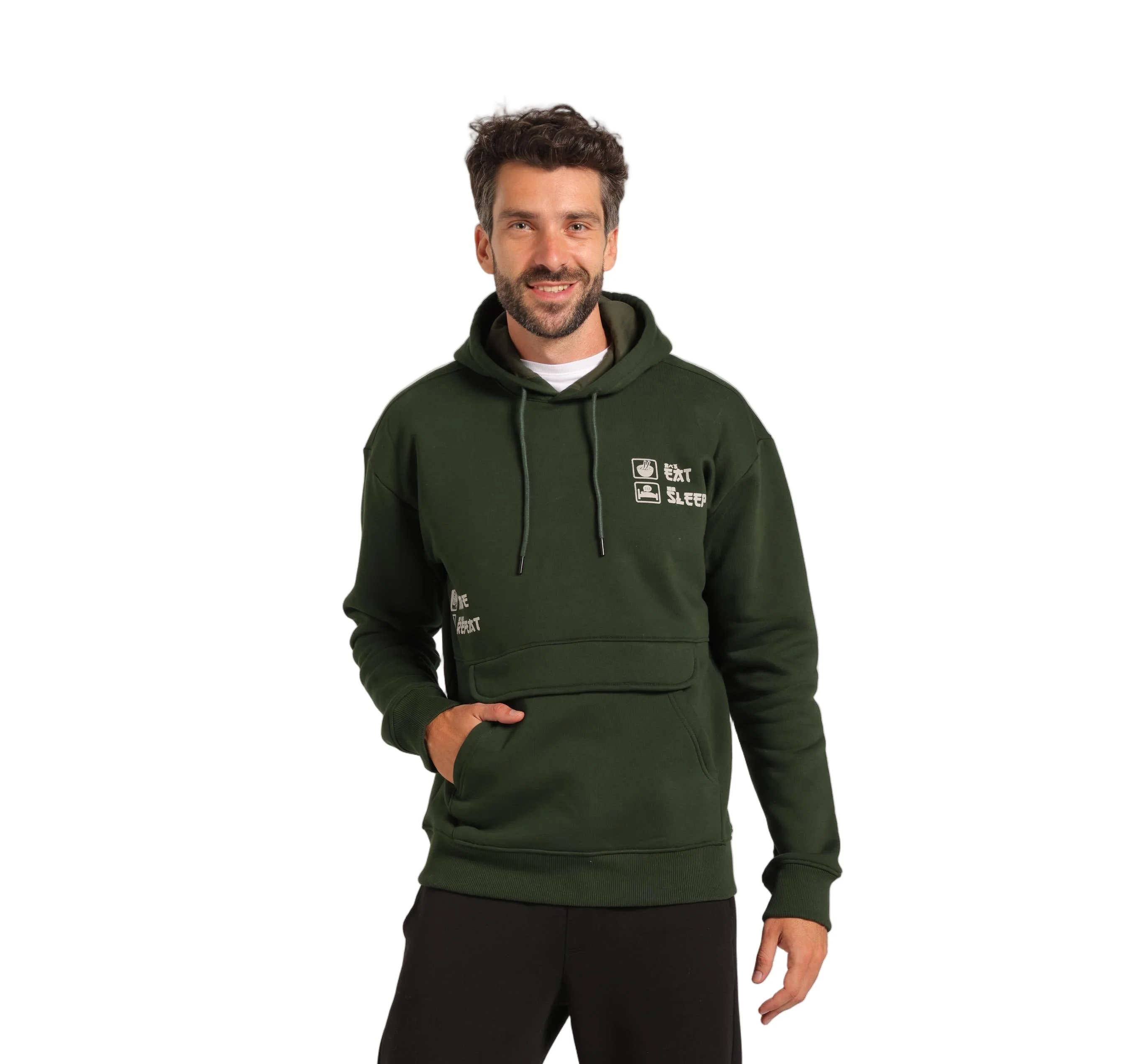 Red Cotton Hoodie -Dark Green - Image 2
