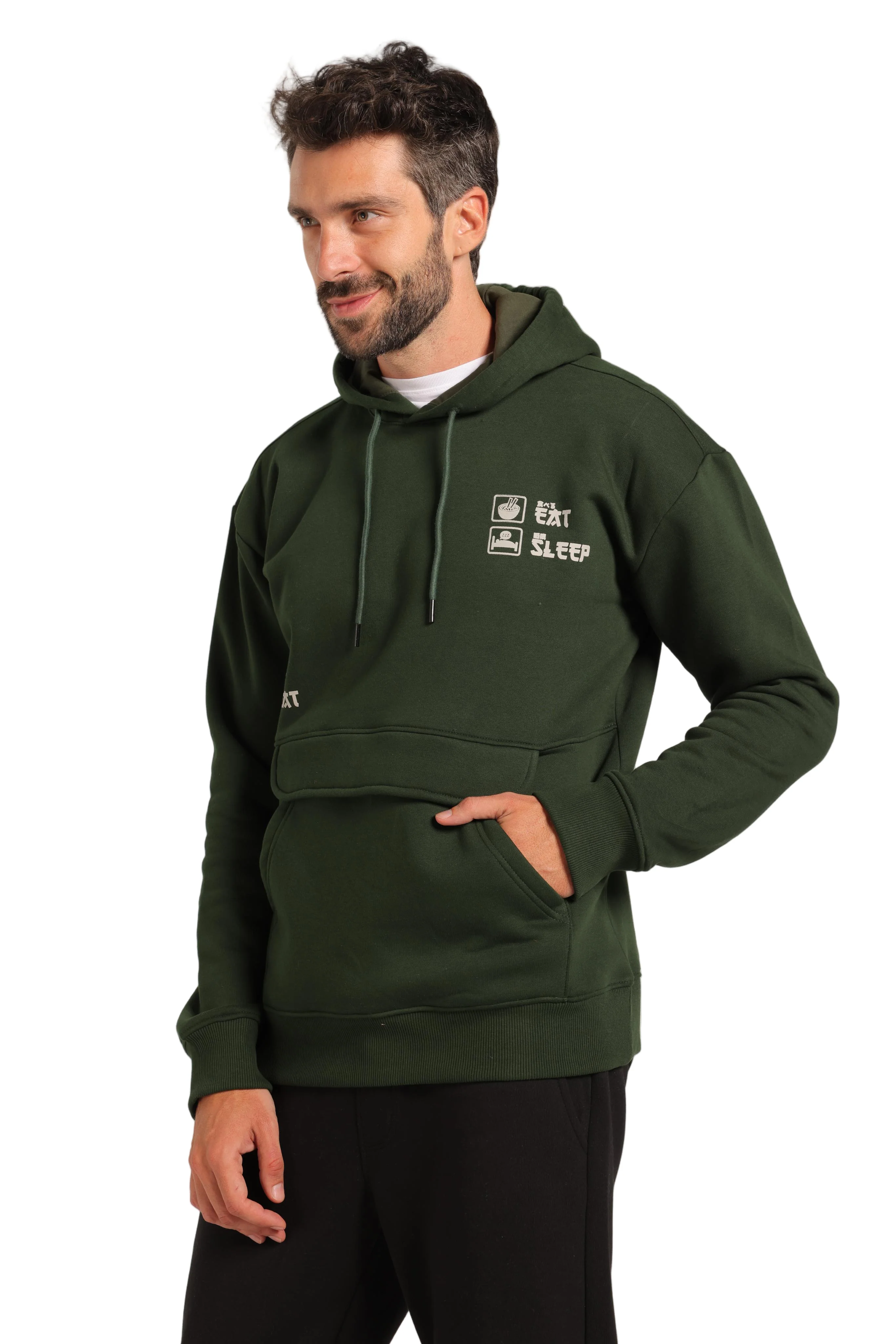 Red Cotton Hoodie -Dark Green - Image 3