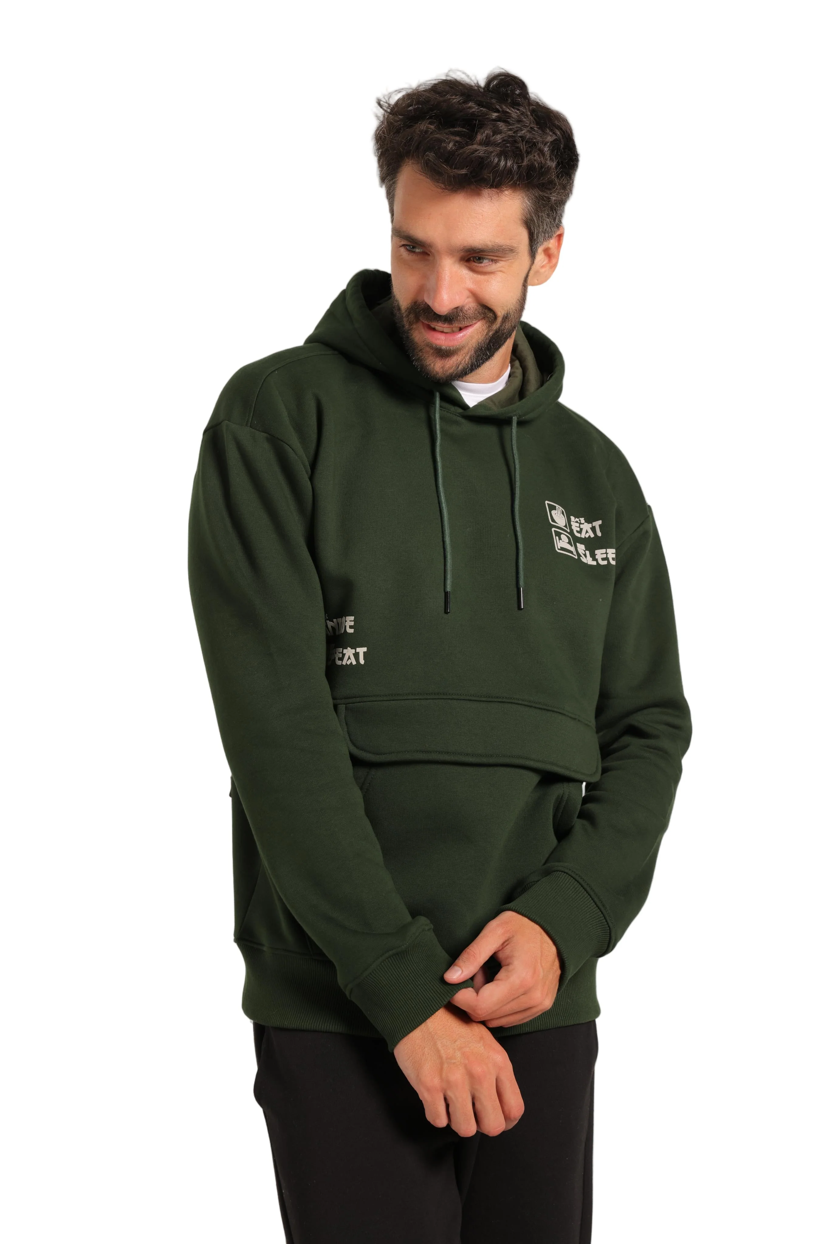 Red Cotton Hoodie -Dark Green - Image 4
