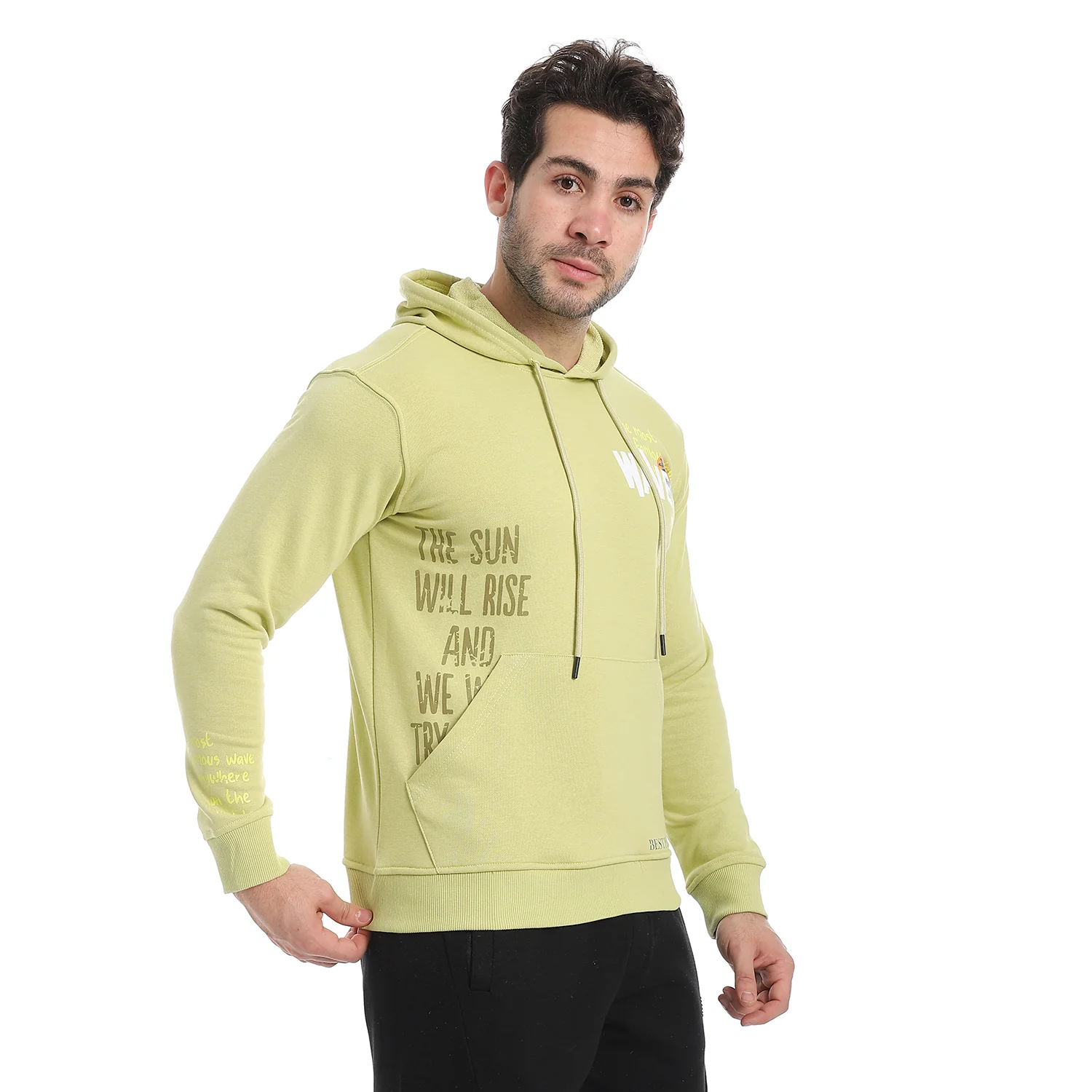 Red Cotton Hoodie With Printed -Lite Green - Image 4