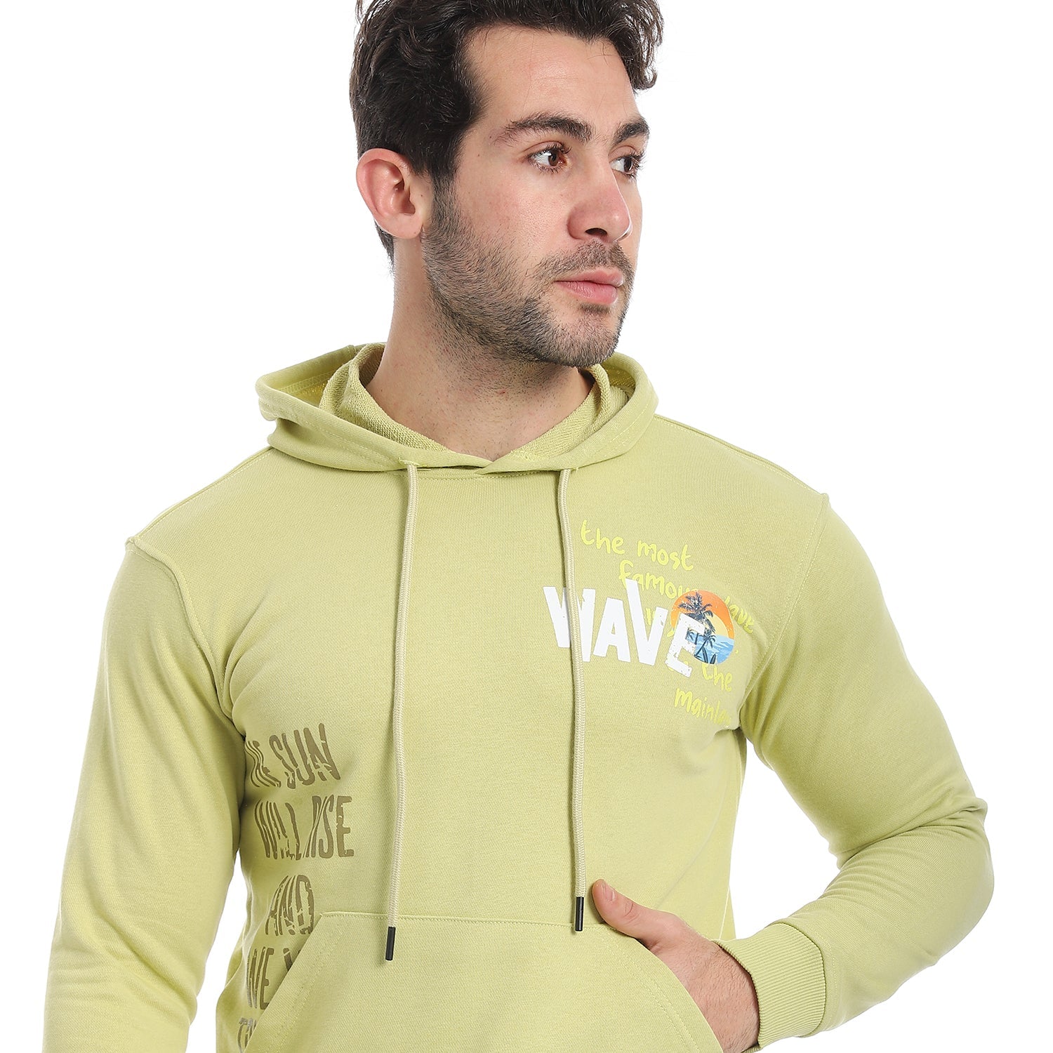Red Cotton Hoodie With Printed -Lite Green - Image 7