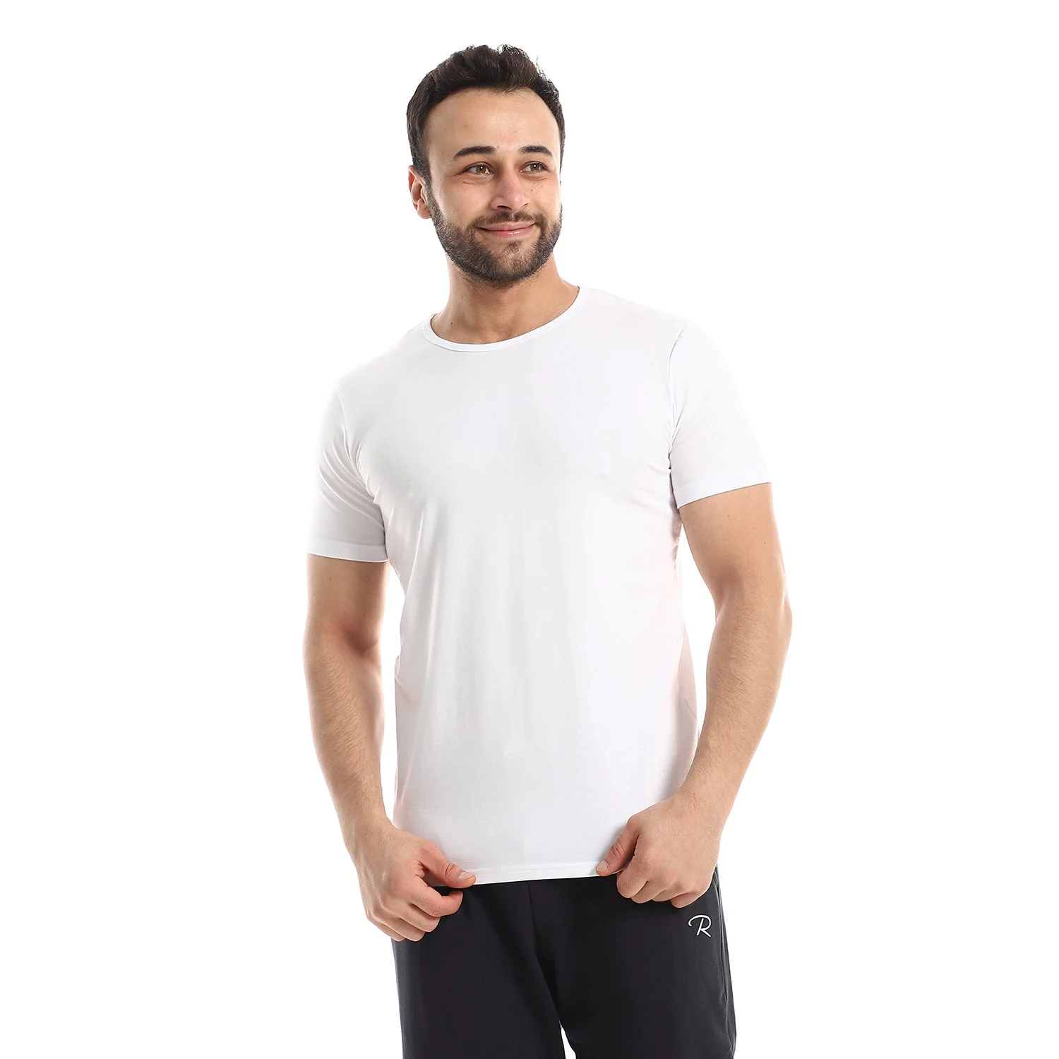 Short Sleeve Undershirt For Men- Round Neck White  - Red cotton