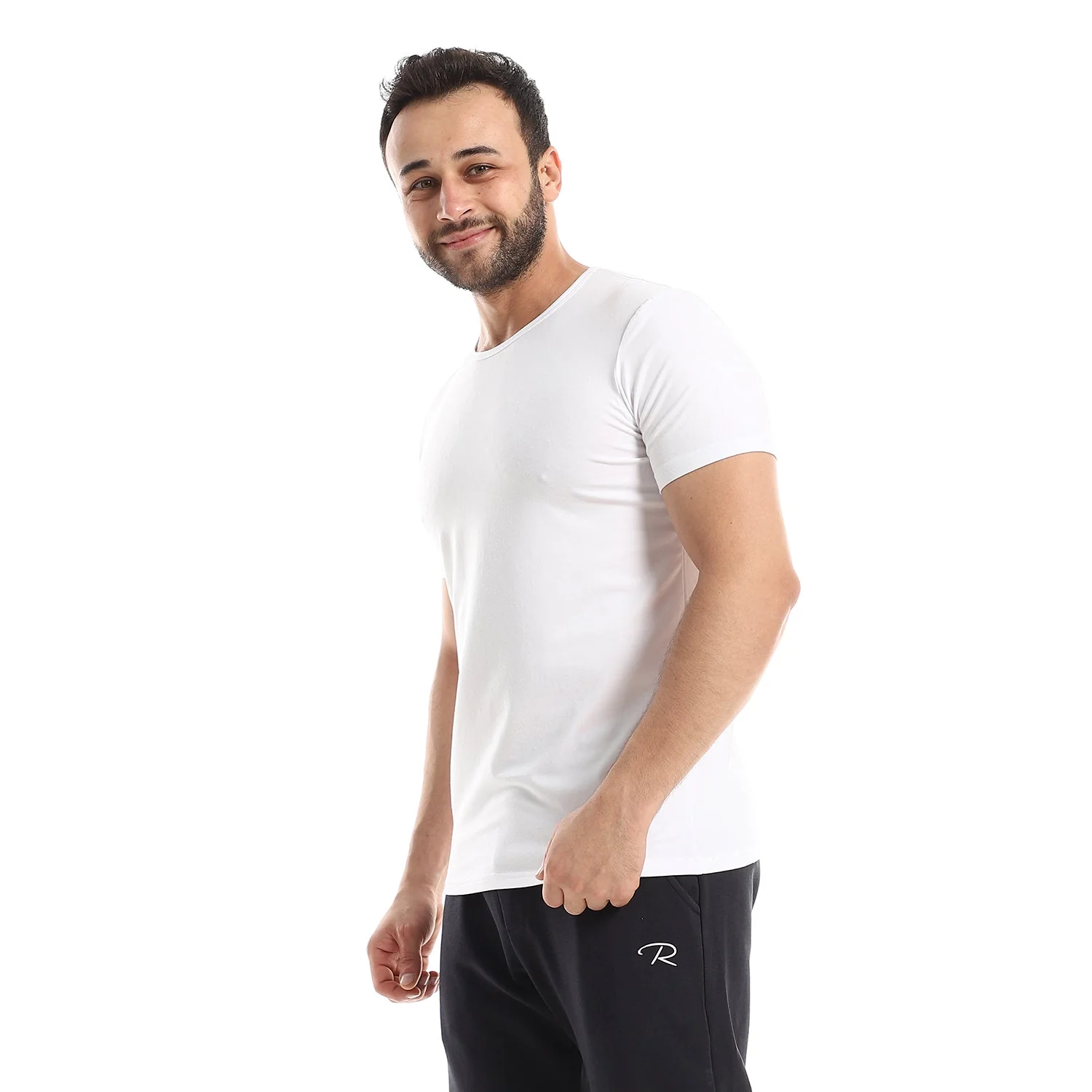 Short Sleeve Undershirt For Men- Round Neck White  - Red cotton - Image 2
