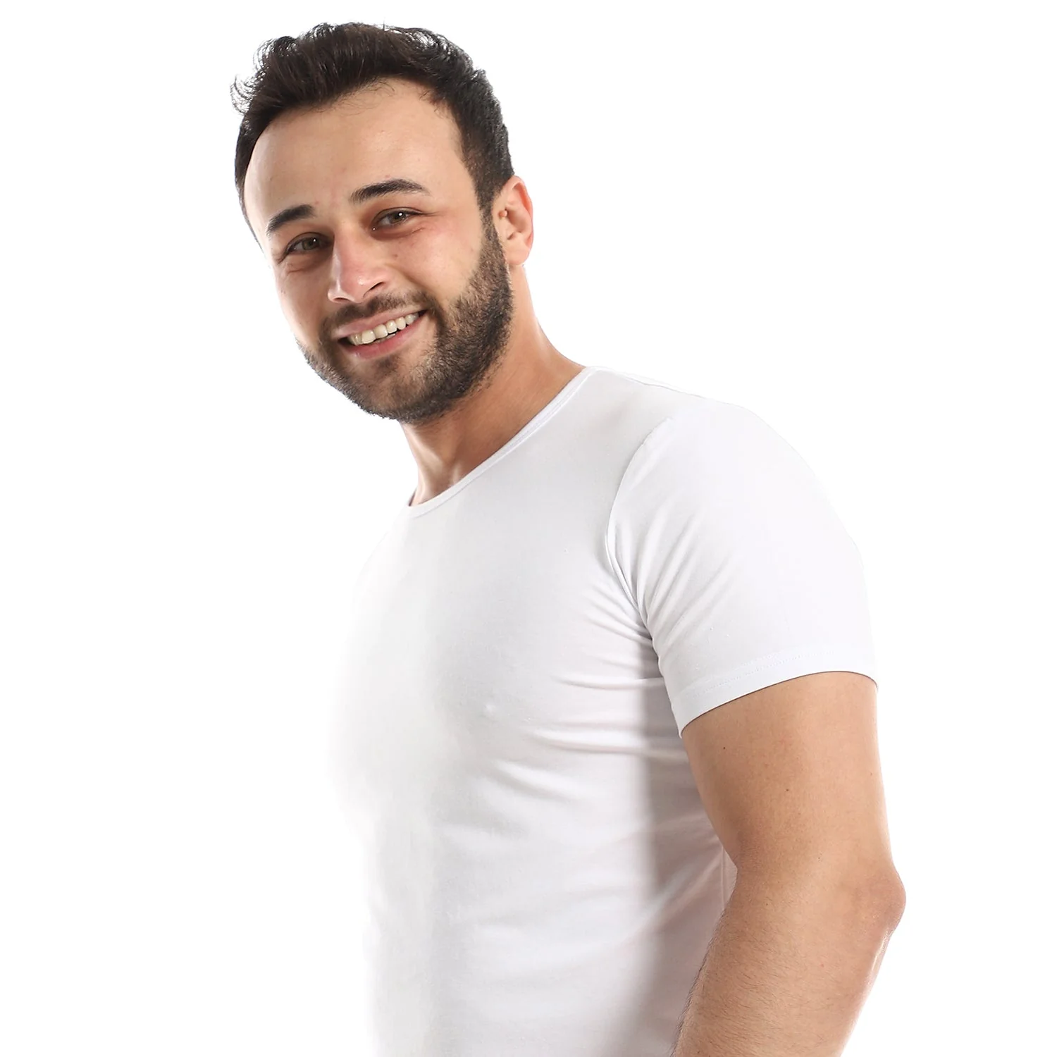 Short Sleeve Undershirt For Men- Round Neck White  - Red cotton - Image 3