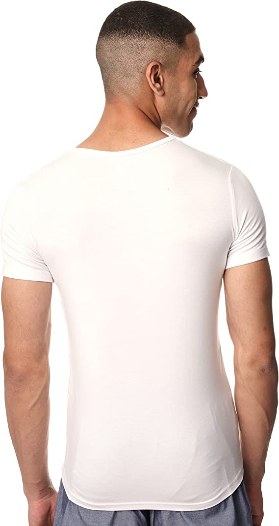 Short Sleeve Undershirt For Men - V Neck - White  - Red cotton - Image 2