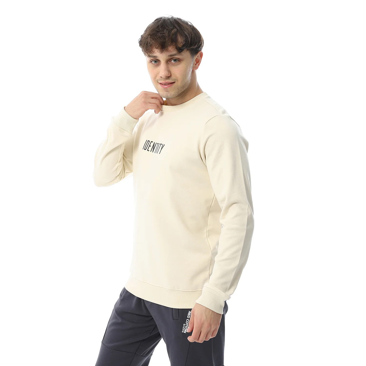 Red Cotton Sweatshirt Off White With Printed- "IDENTITY" - Slip-On - Image 3