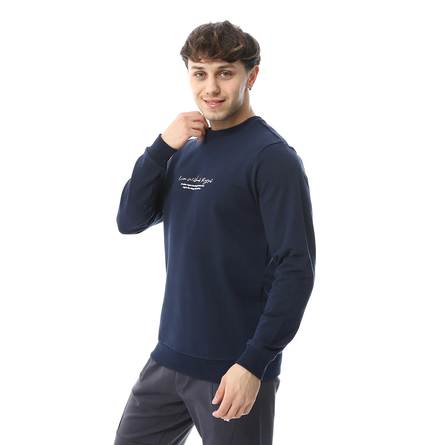 Red Cotton Sweatshirt With Printed- Navy - Image 4