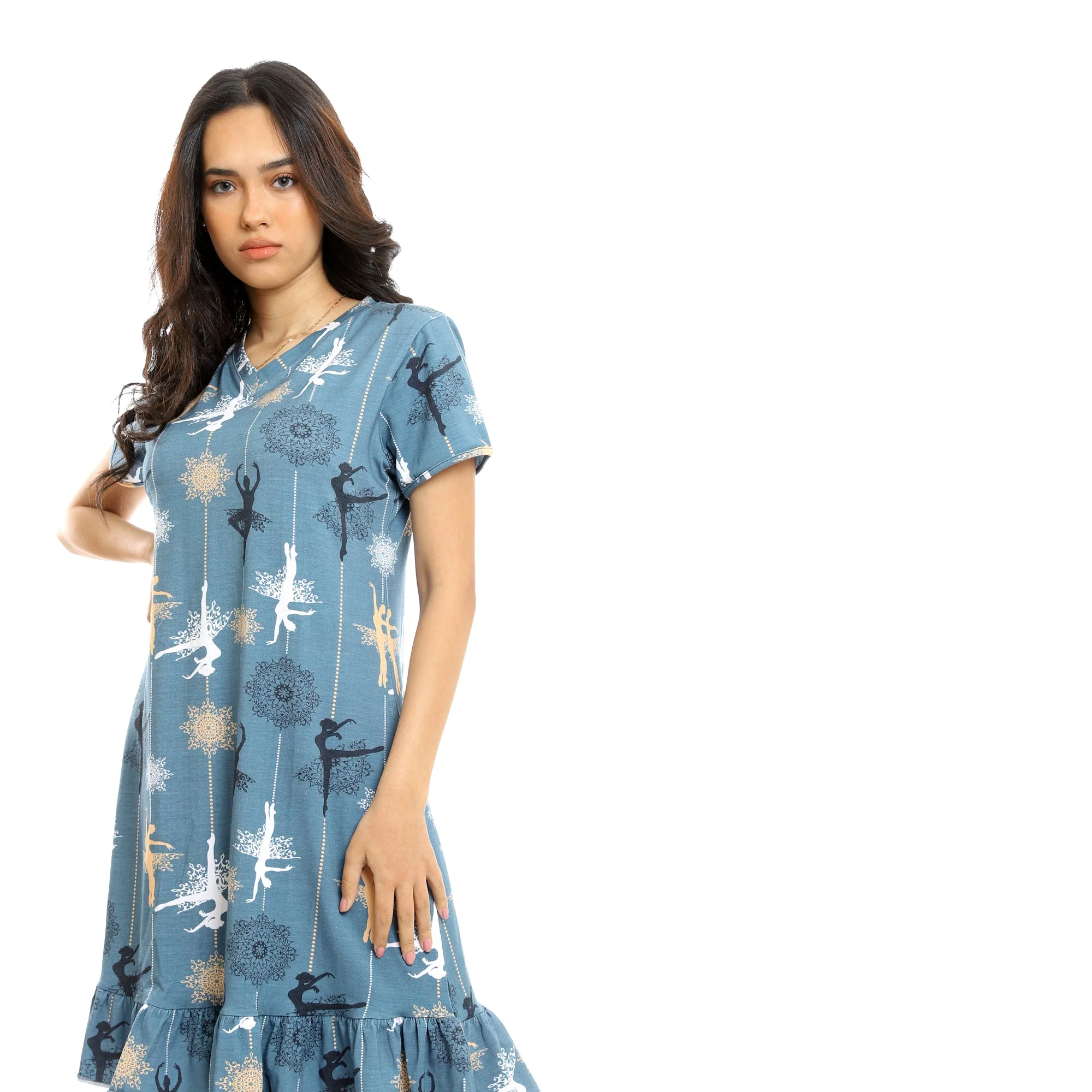 Ballerina Slip On Short Cotton Nightgown - Steel Blue - Image 3