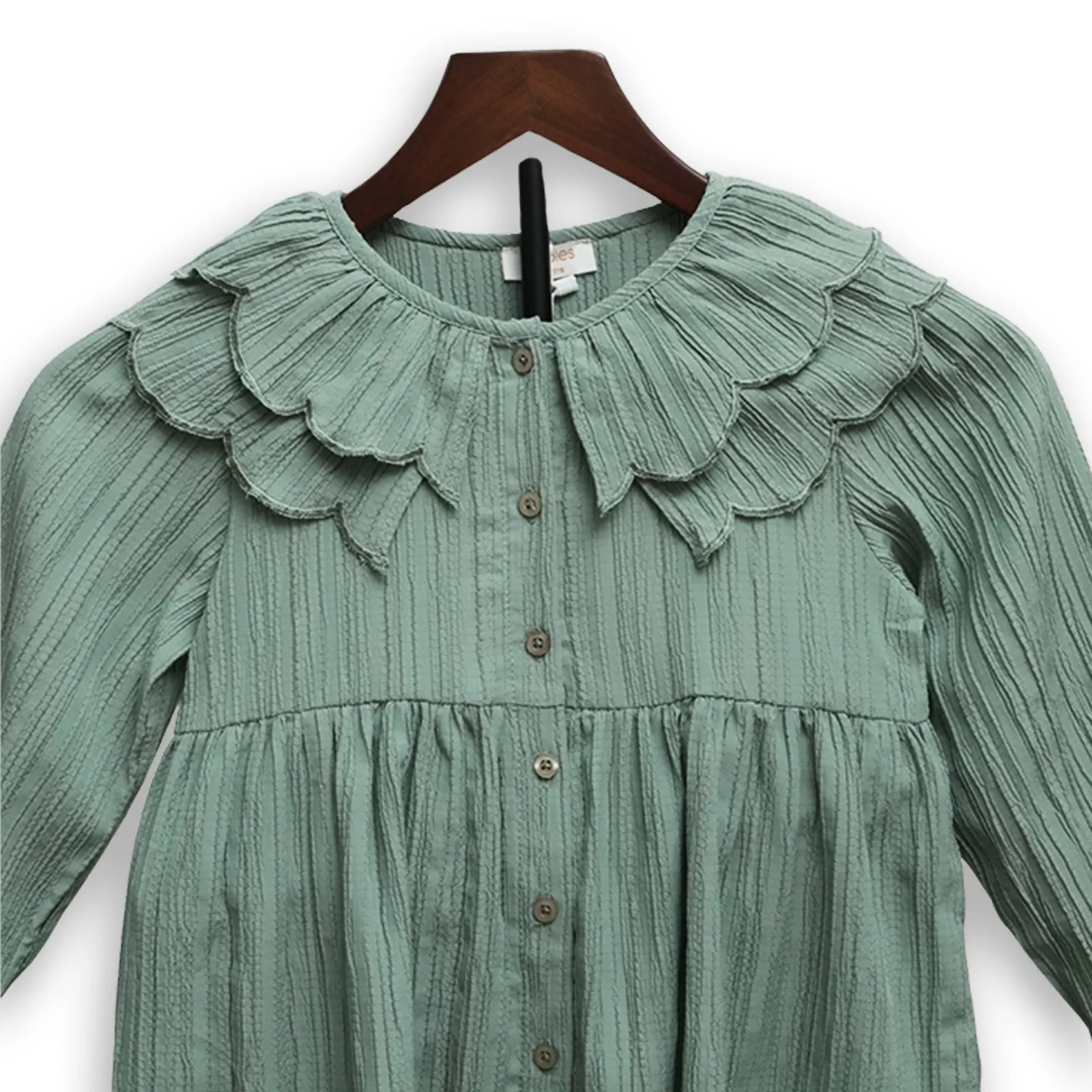 Sage Green Textured Button-Down Dress - Image 2