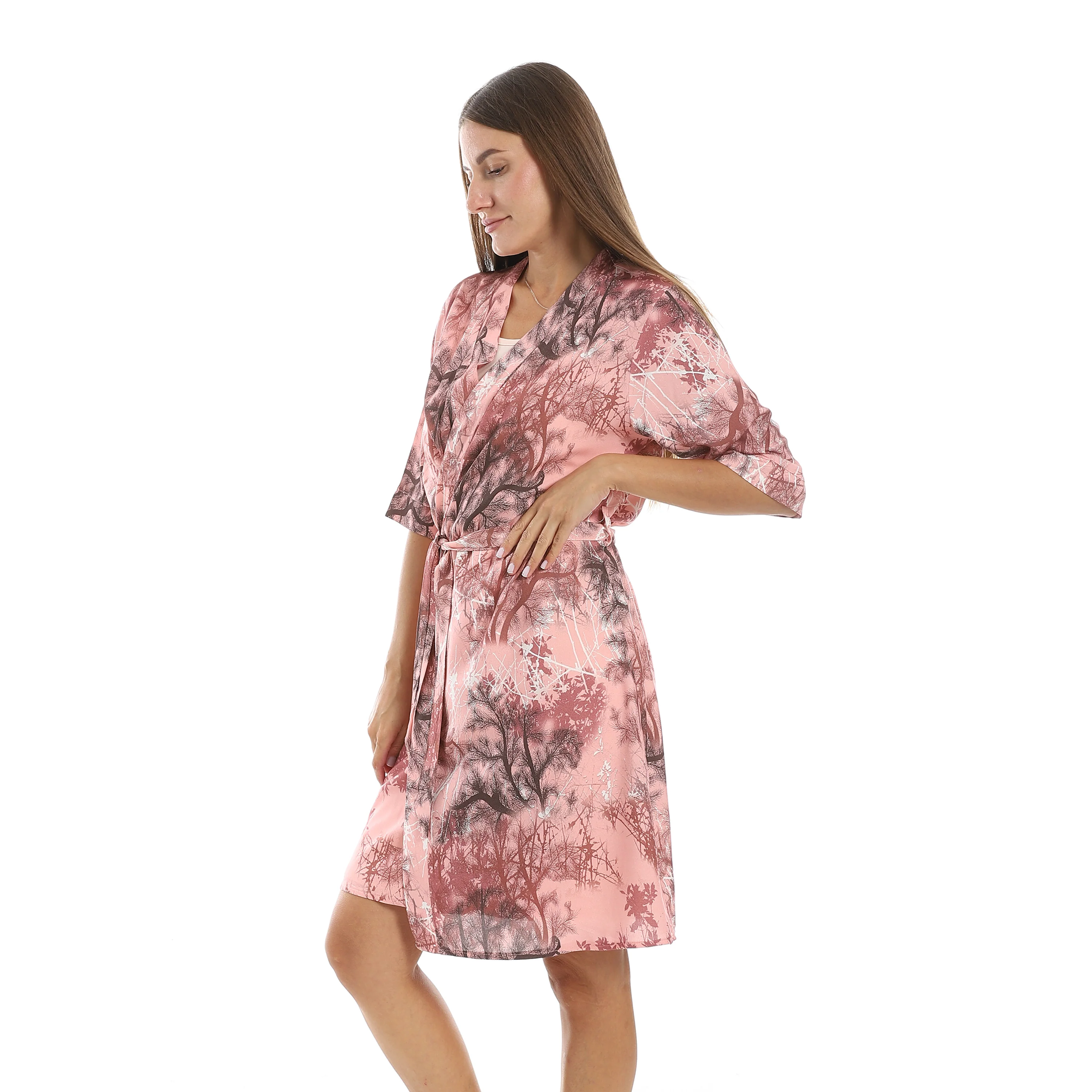 Simon Solid Short Nightgown & Colorful Floral Robe Set - Image 4