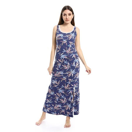Patterned Sleeves Long Nightgown With Side Slit - Mauve - Image 2
