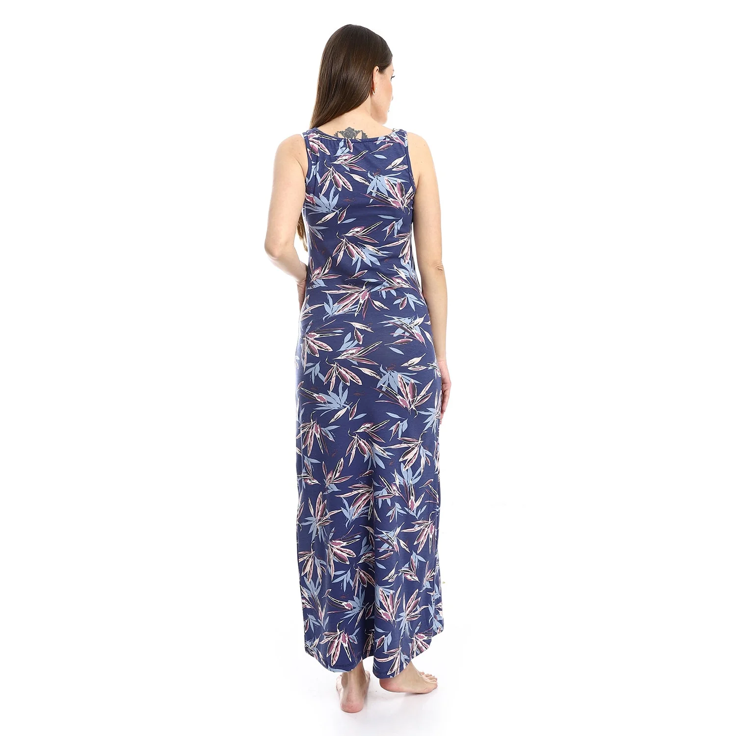 Patterned Sleeves Long Nightgown With Side Slit - Mauve - Image 3