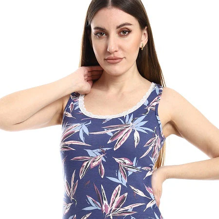 Patterned Sleeves Long Nightgown With Side Slit - Mauve - Image 4