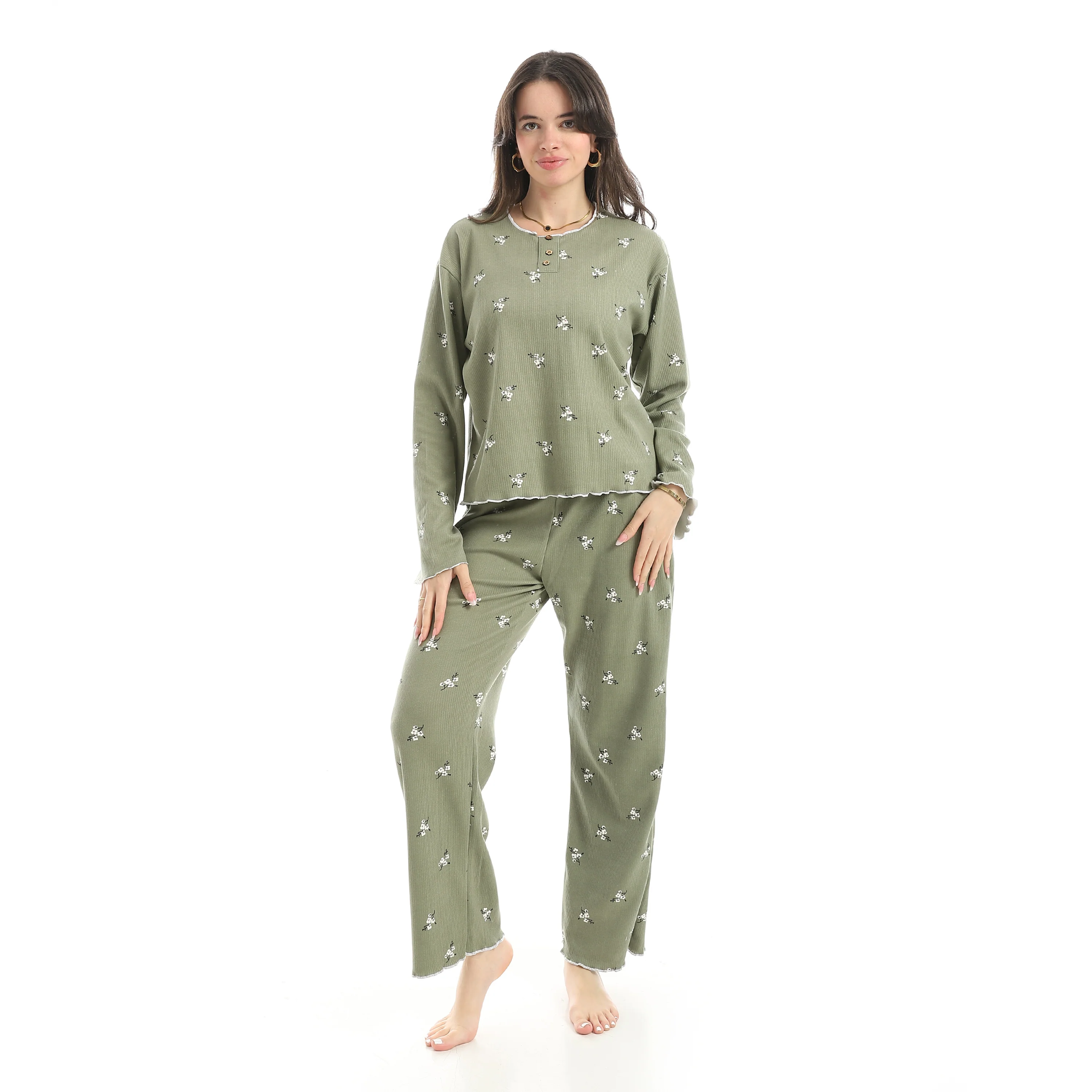 The Flowers Pajama Set Red Cotton - Image 2