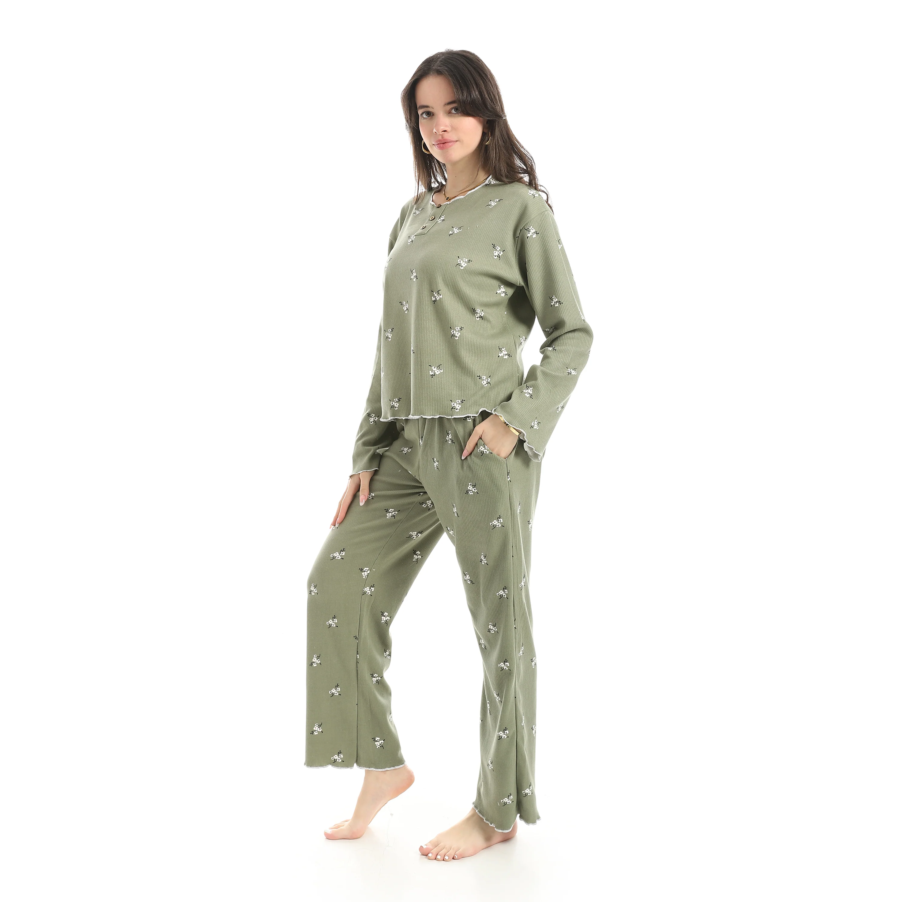 The Flowers Pajama Set Red Cotton - Image 4