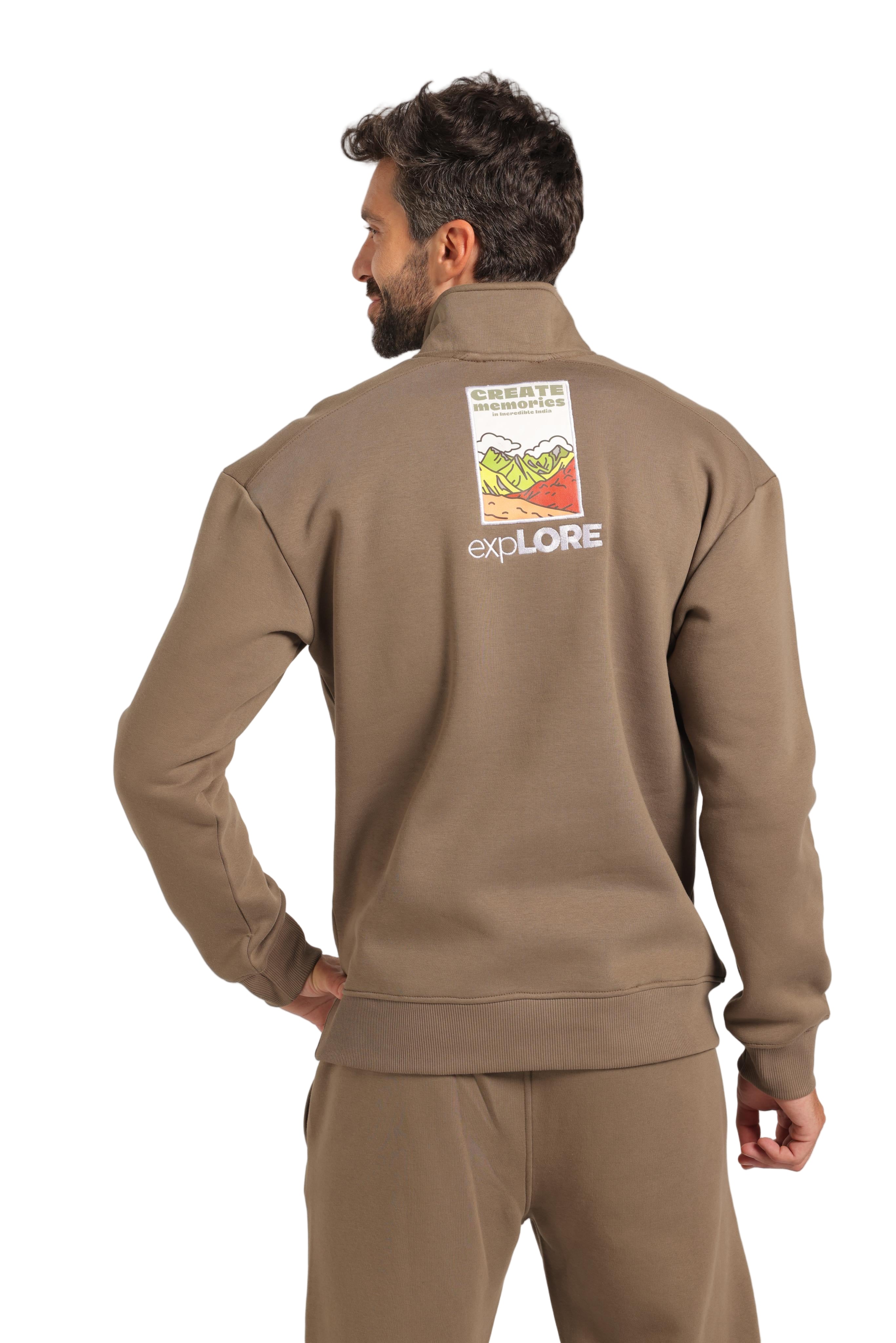 Tracksuit Loungewear Men's Quarter-Zip Oversized Set - Olive  - Red cotton - Image 4