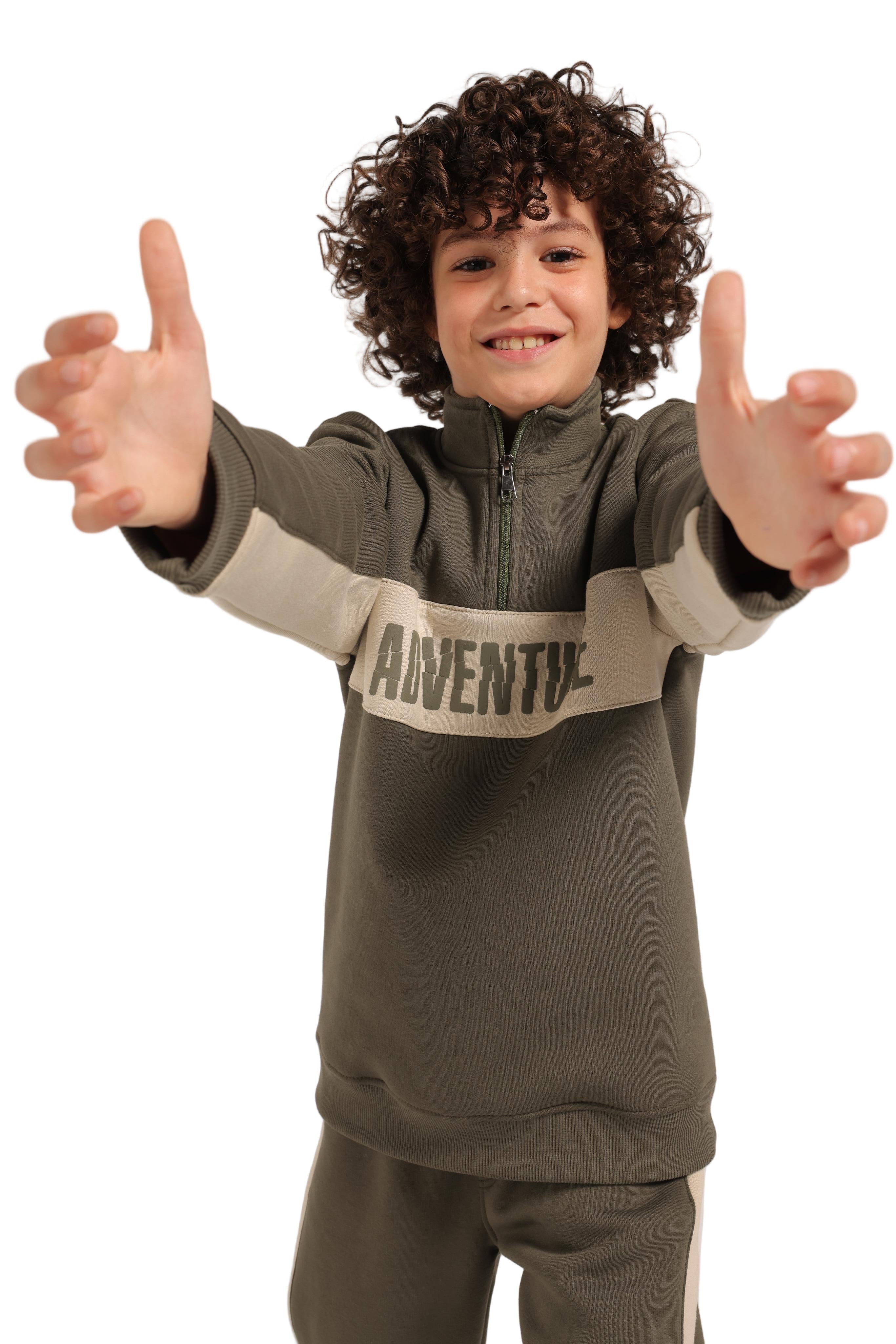 Trendy Boy's Graffiti Sweatshirt & Jogger Set - Olive - Image 2
