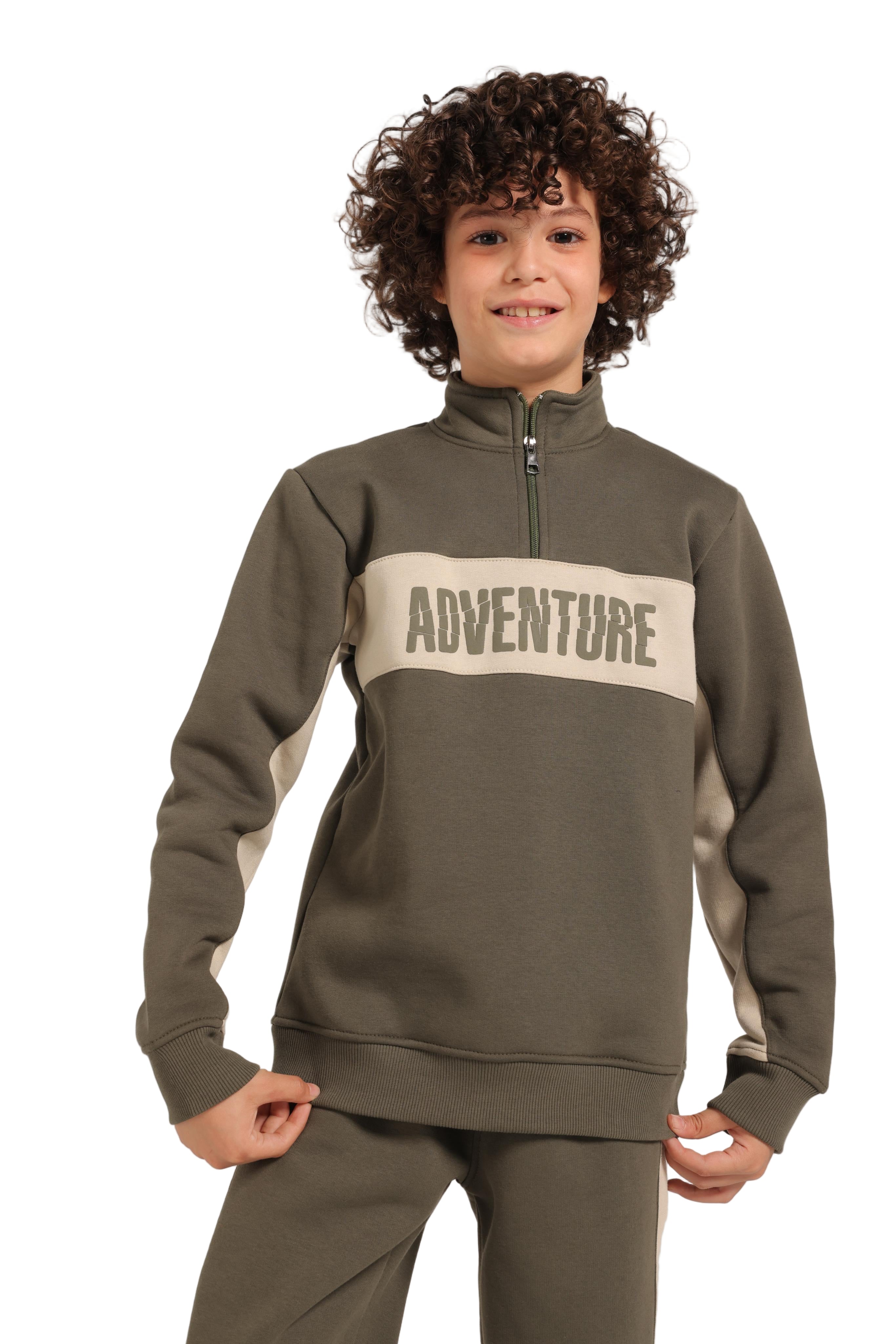 Trendy Boy's Graffiti Sweatshirt & Jogger Set - Olive - Image 3