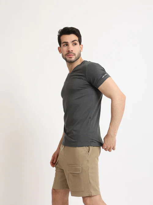 Red cotton Undershirt For Men Short Sleeves Requral Fit - Dark grey - Image 3
