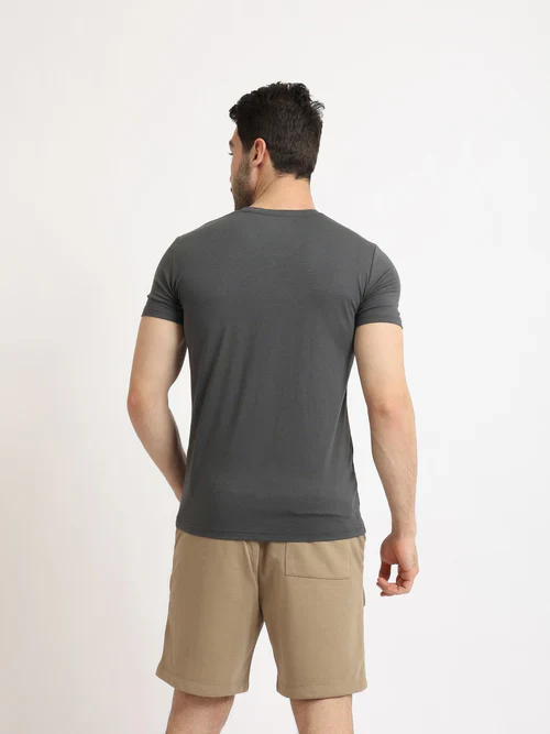 Red cotton Undershirt For Men Short Sleeves Requral Fit - Dark grey - Image 4