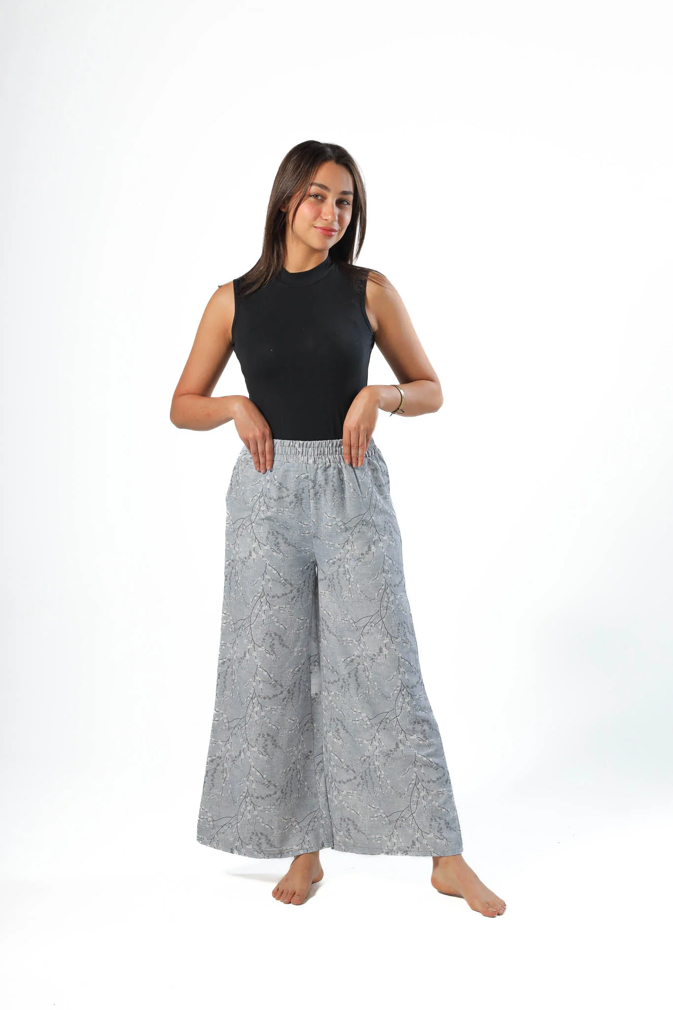 Wide Leg pants, full elastic waist - Grey - Image 3