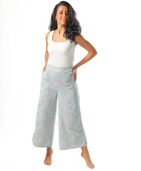 Wide leg pants, half elastic waist - Lite Blue - Image 2