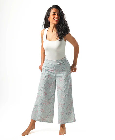 Wide leg pants, half elastic waist - Lite Blue - Image 3