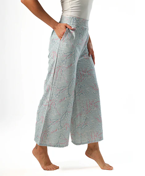 Wide leg pants, half elastic waist - Lite Blue - Image 4