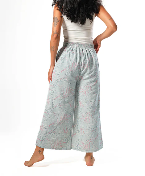 Wide leg pants, half elastic waist - Lite Blue - Image 5