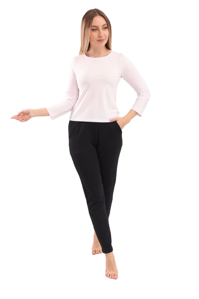 Women Basic Shirt, Round Neck, Long Sleeve - White - Image 3
